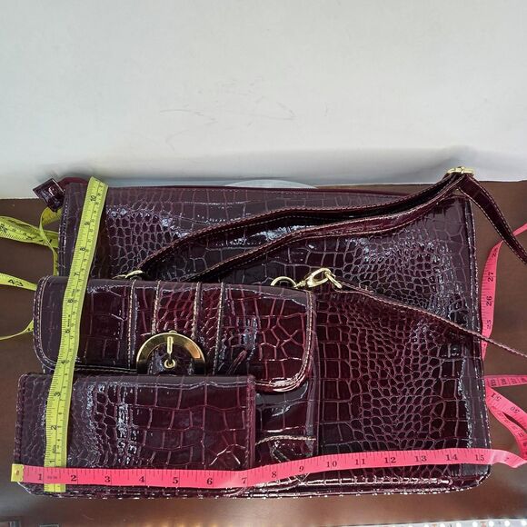 3 Piece Croc Embossed Handbag Set Womens Crossbody Purse Wallet Clutch Vinyl - Picture 8 of 10